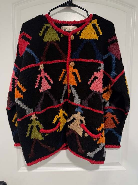 Planet Earth Imports Sweaters - Vintage Hand Knit Wool Cardigan Southwestern Boho Art to Wear Cozy Jacket